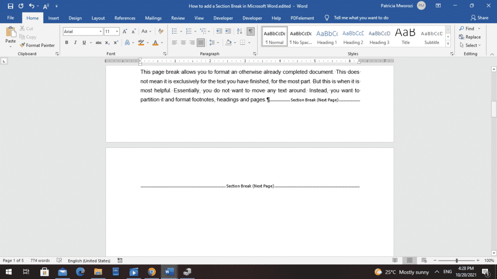 How to show or hide section breaks in Microsoft Word
