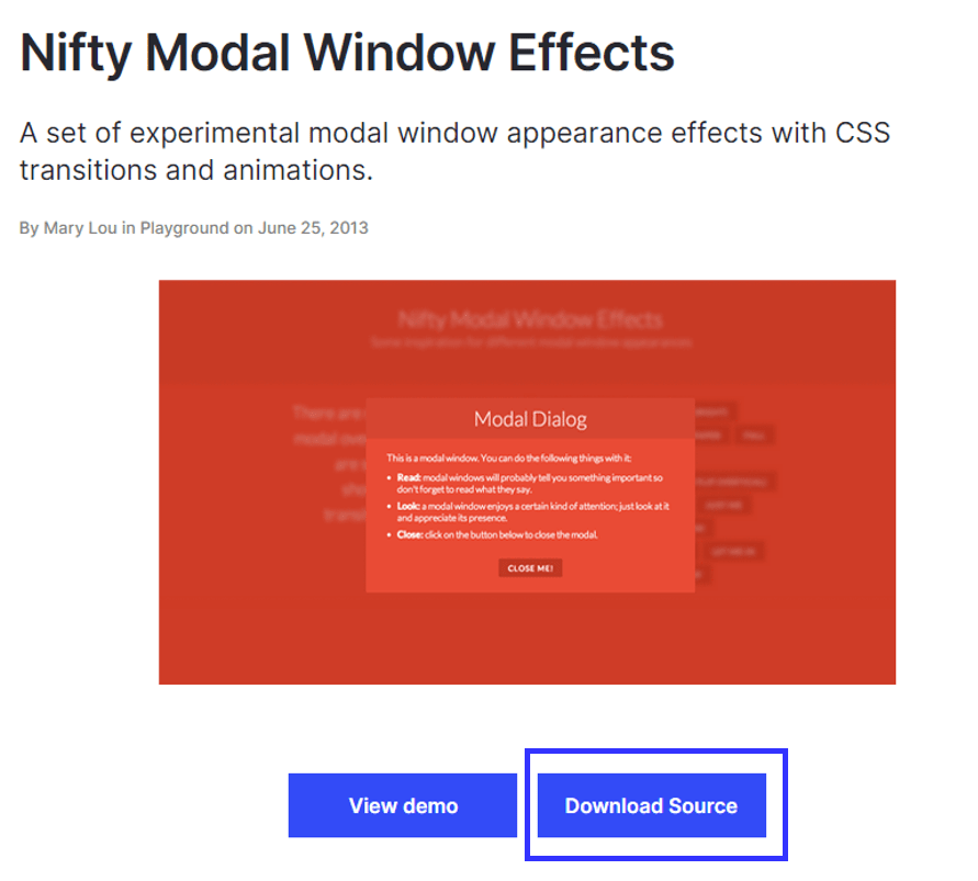 「Nifty Modal Window Effects」を利用してモーダルウインドウを実装する方法 Single