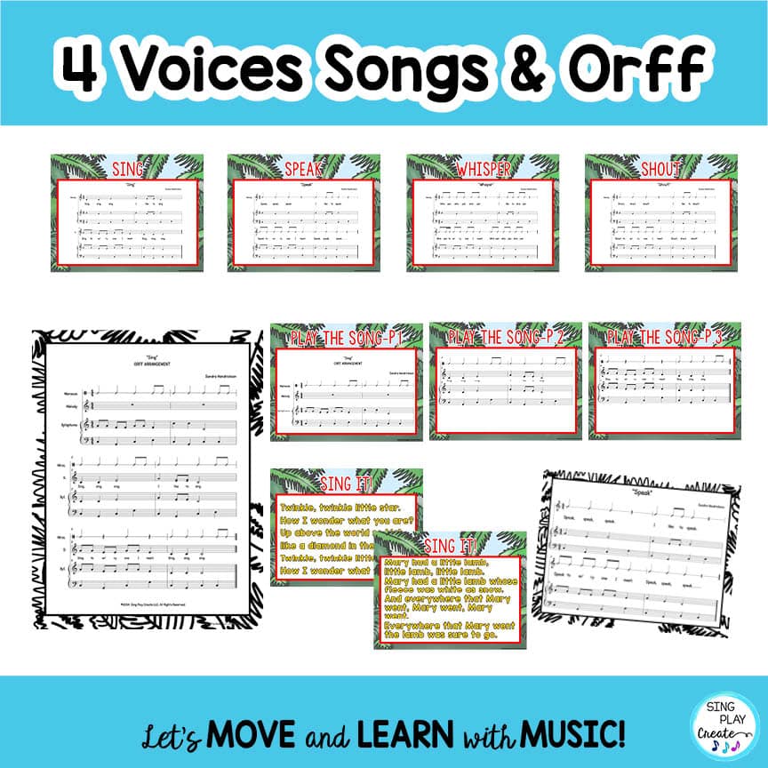 Vocal Timbre Lesson and Games with Song, Posters and Printables Sing