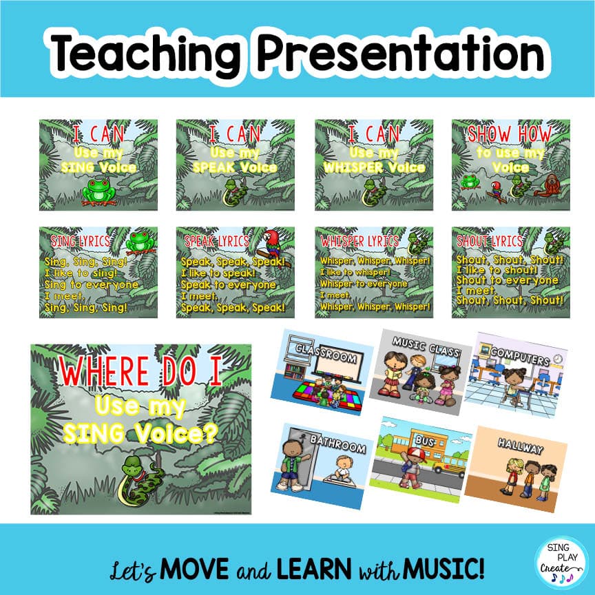 Vocal Timbre Lesson and Games with Song, Posters and Printables Sing