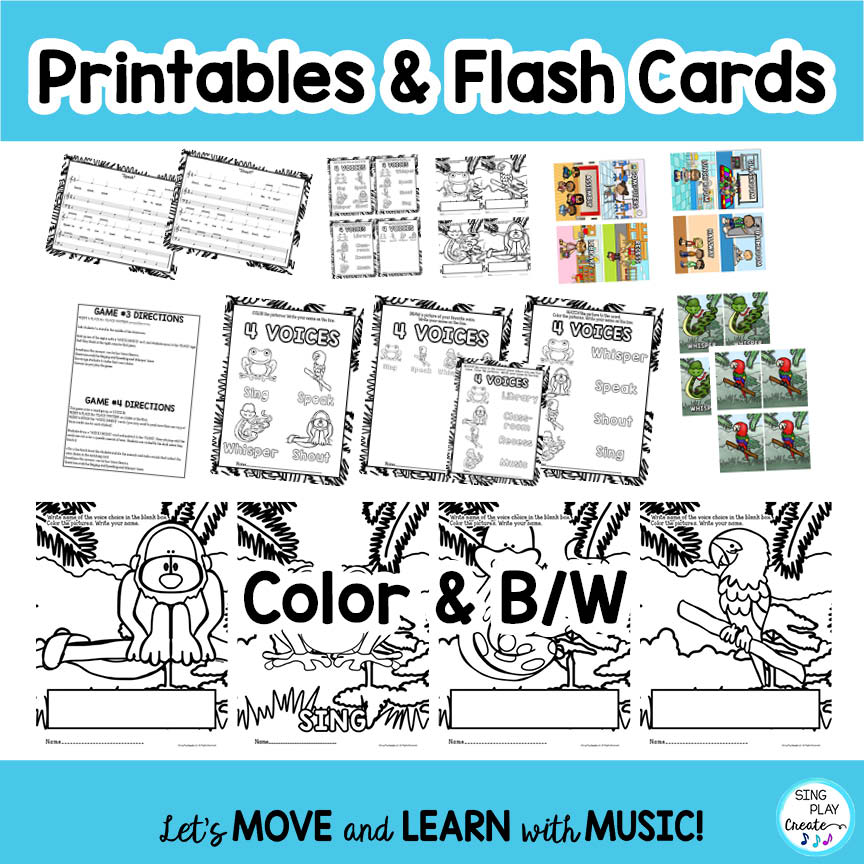 Vocal Timbre Lesson and Games with Song, Posters and Printables Sing