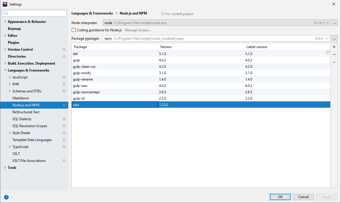Gulp and Sass Setup in a PhpStorm Project Singular Aspect