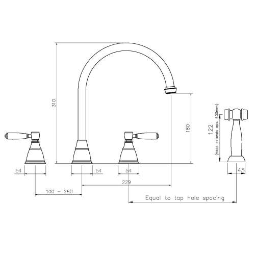Abode ASTBURY 3 Part Mixer Kitchen Tap with Handspray in Brass