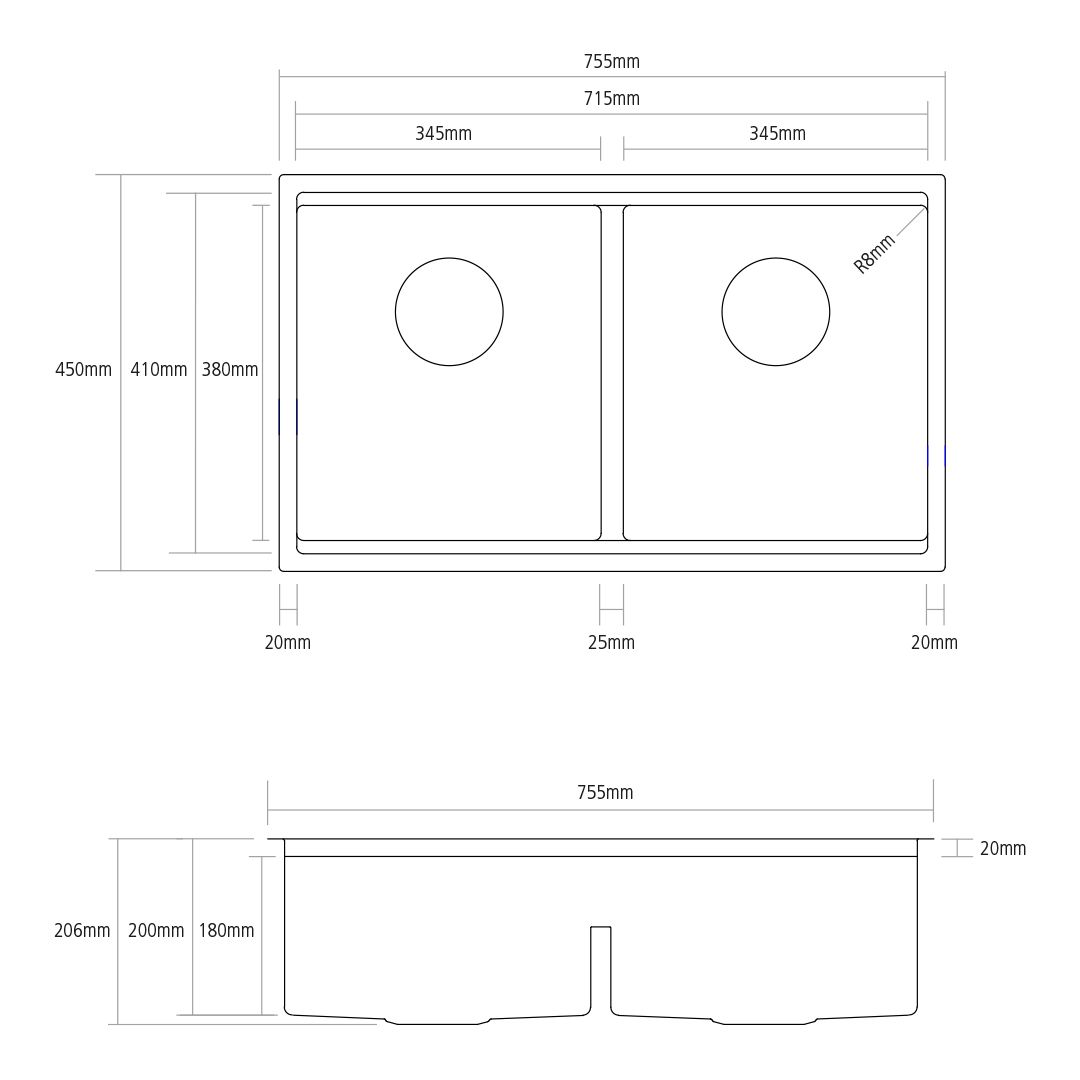 Caple ZONA 200 Stainless Steel 2 Bowl Kitchen Sink with Accessories