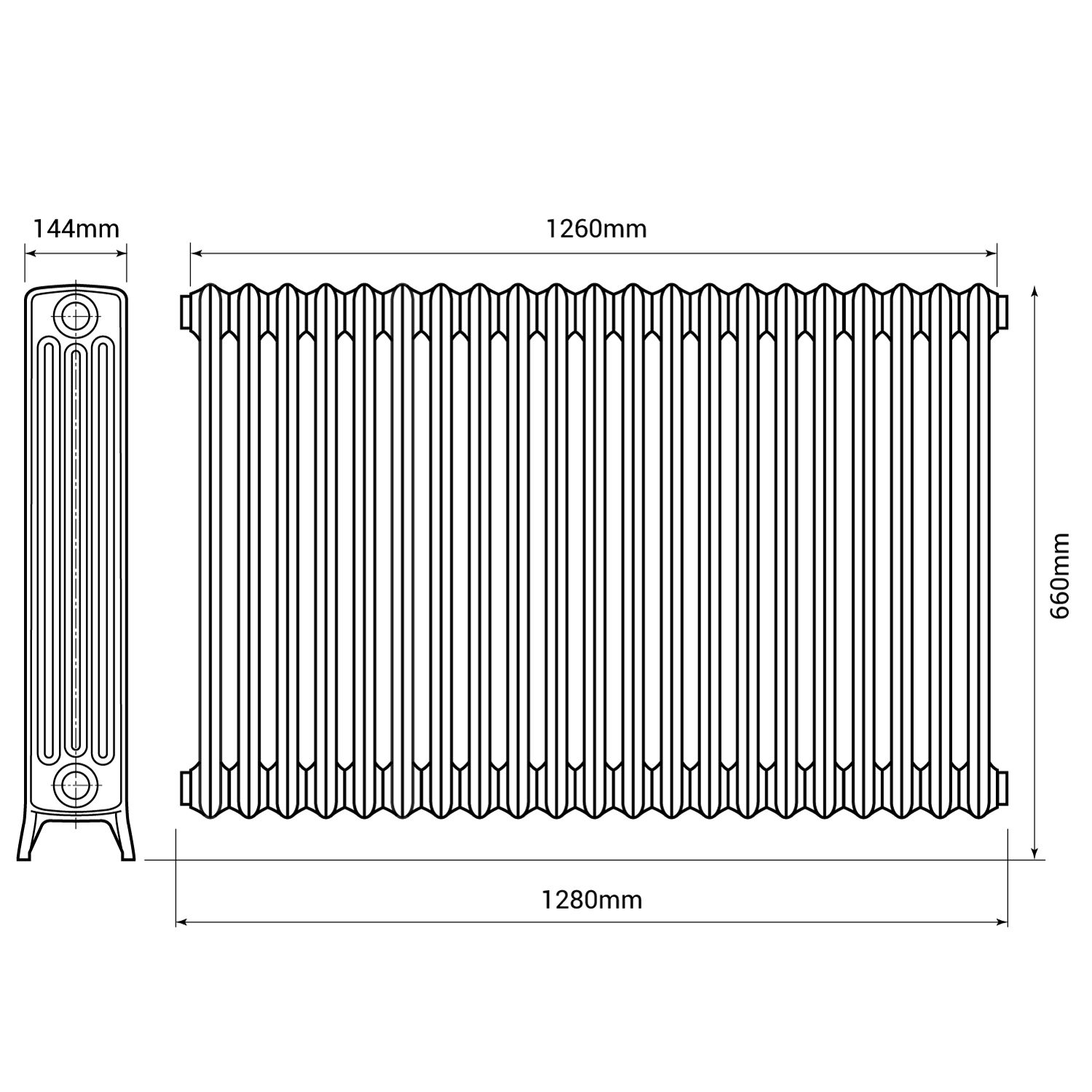 Kartell KRad Legacy 4 Column 1260 x 660 Traditional Cast Iron Radiator