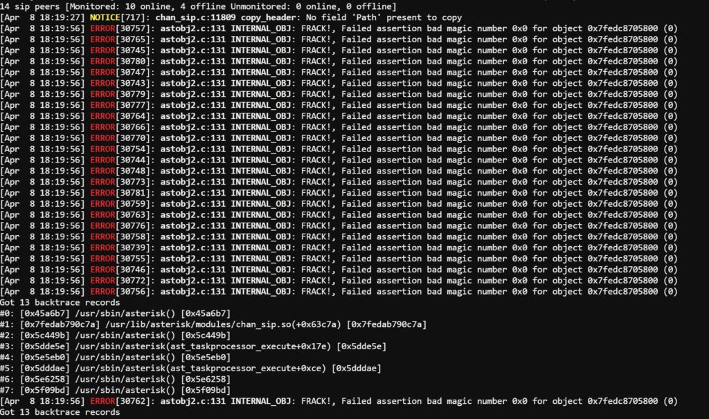 Cómo arreglar el error de Asterisk FRACK!, Failed assertion bad magic