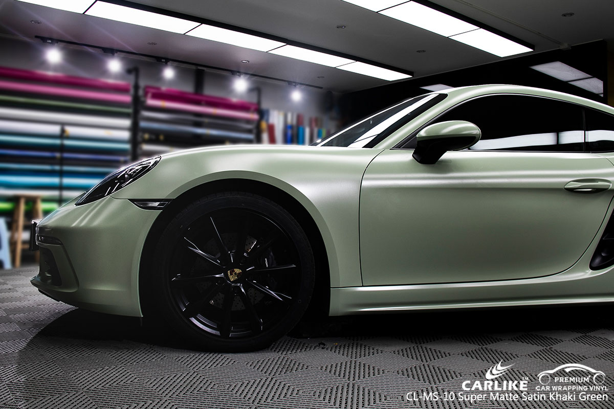 CLMS10 super matte satin khaki green car wrap vinyl for Porsche
