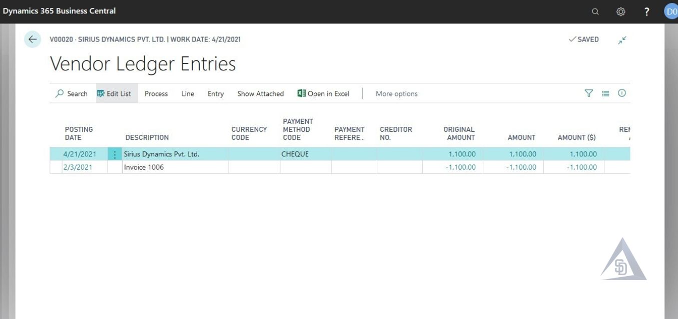 Create Payment Journal in Business Central