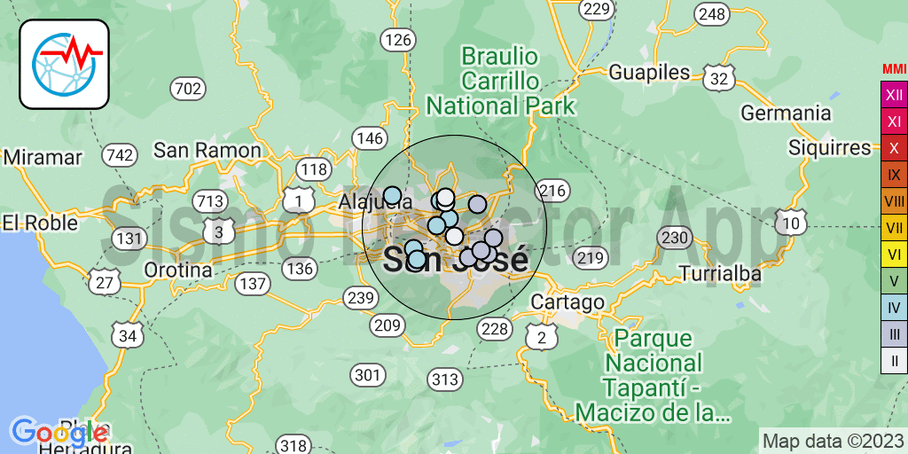 Earthquake at 5km from San José, Costa Rica. May 12, 2023 2223 UTC