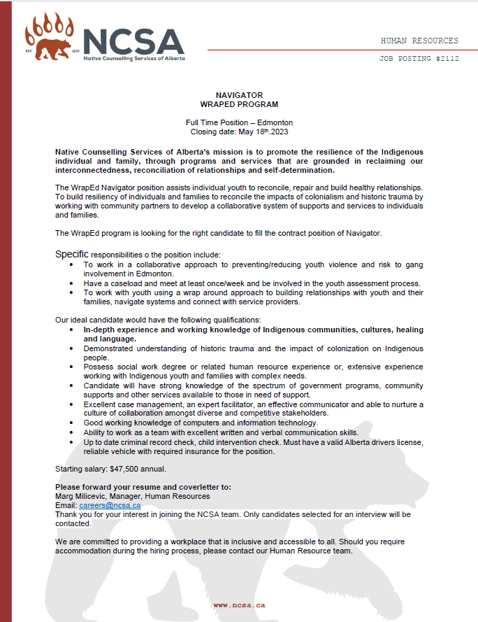 Navigator Wraped Program Edmonton NCSA SISN