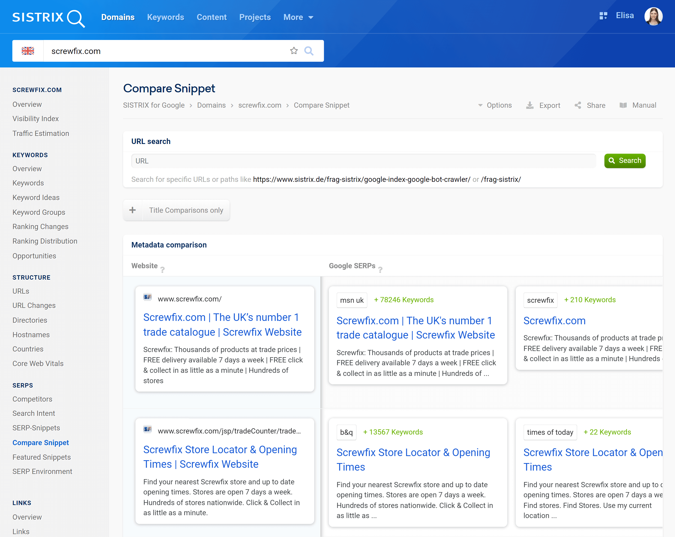 Compare Snippet SISTRIX