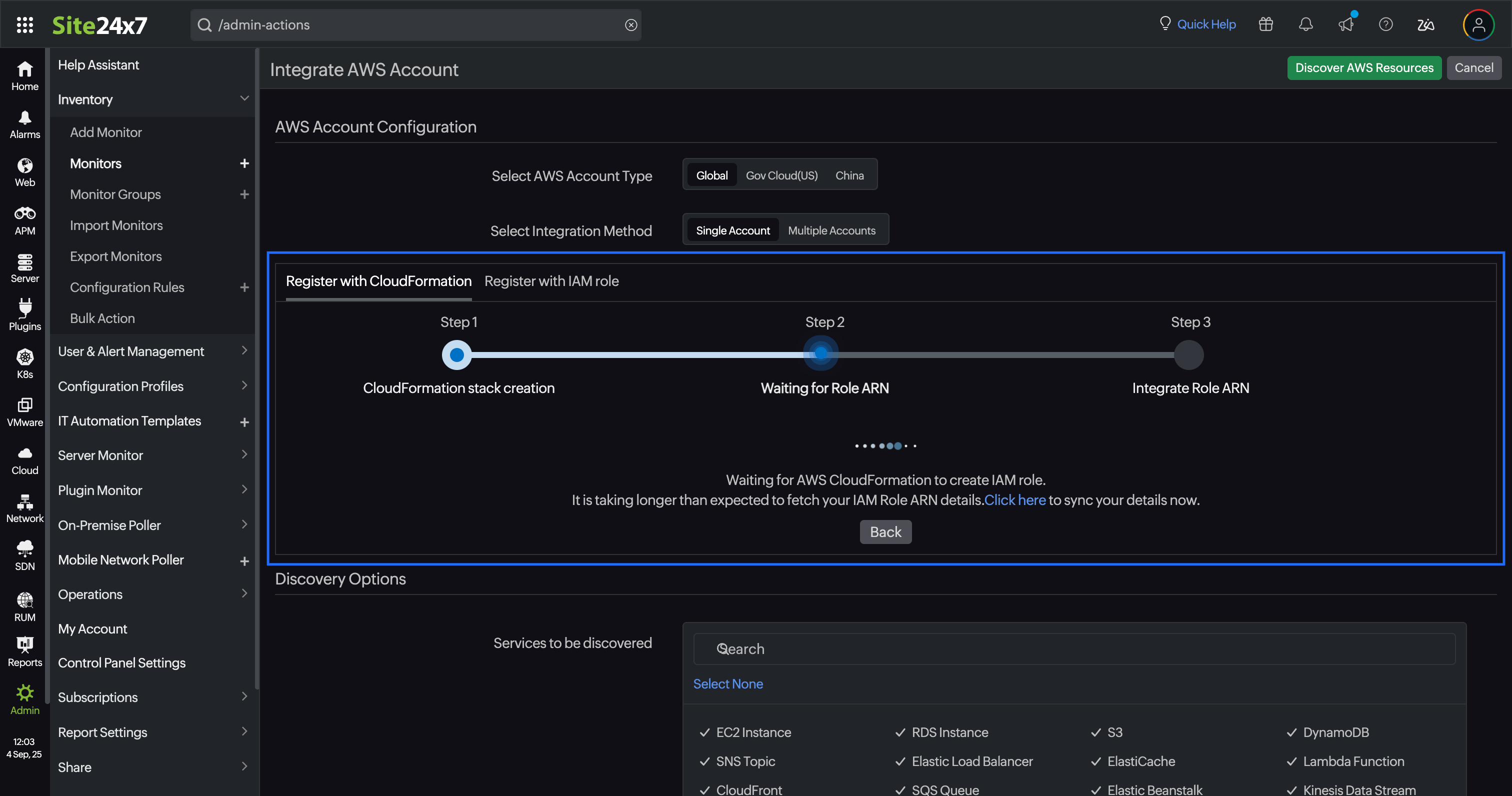 Enable AWS account access CloudFormation based IAM role integration