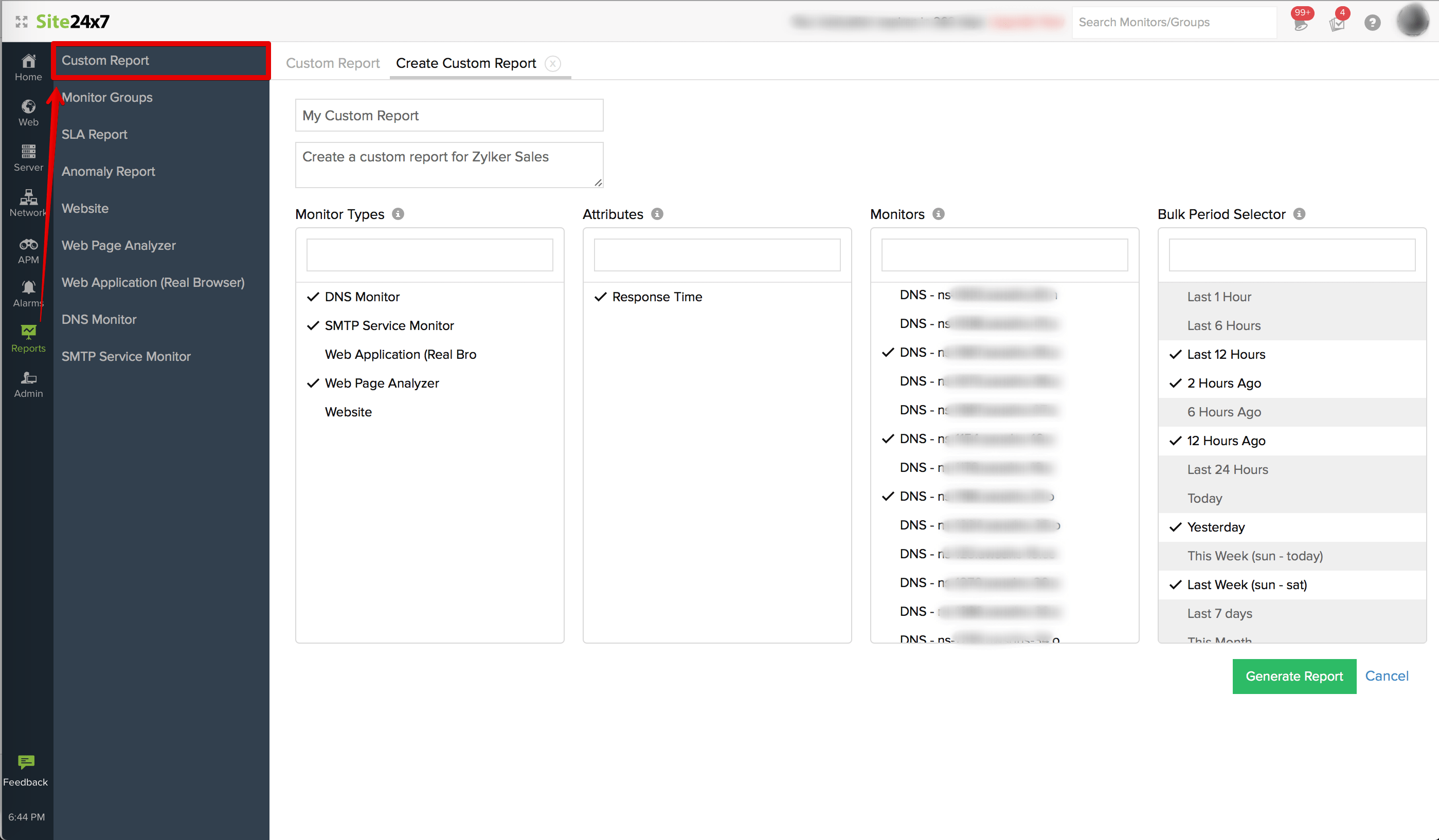 Custom Report Online Help Site24x7