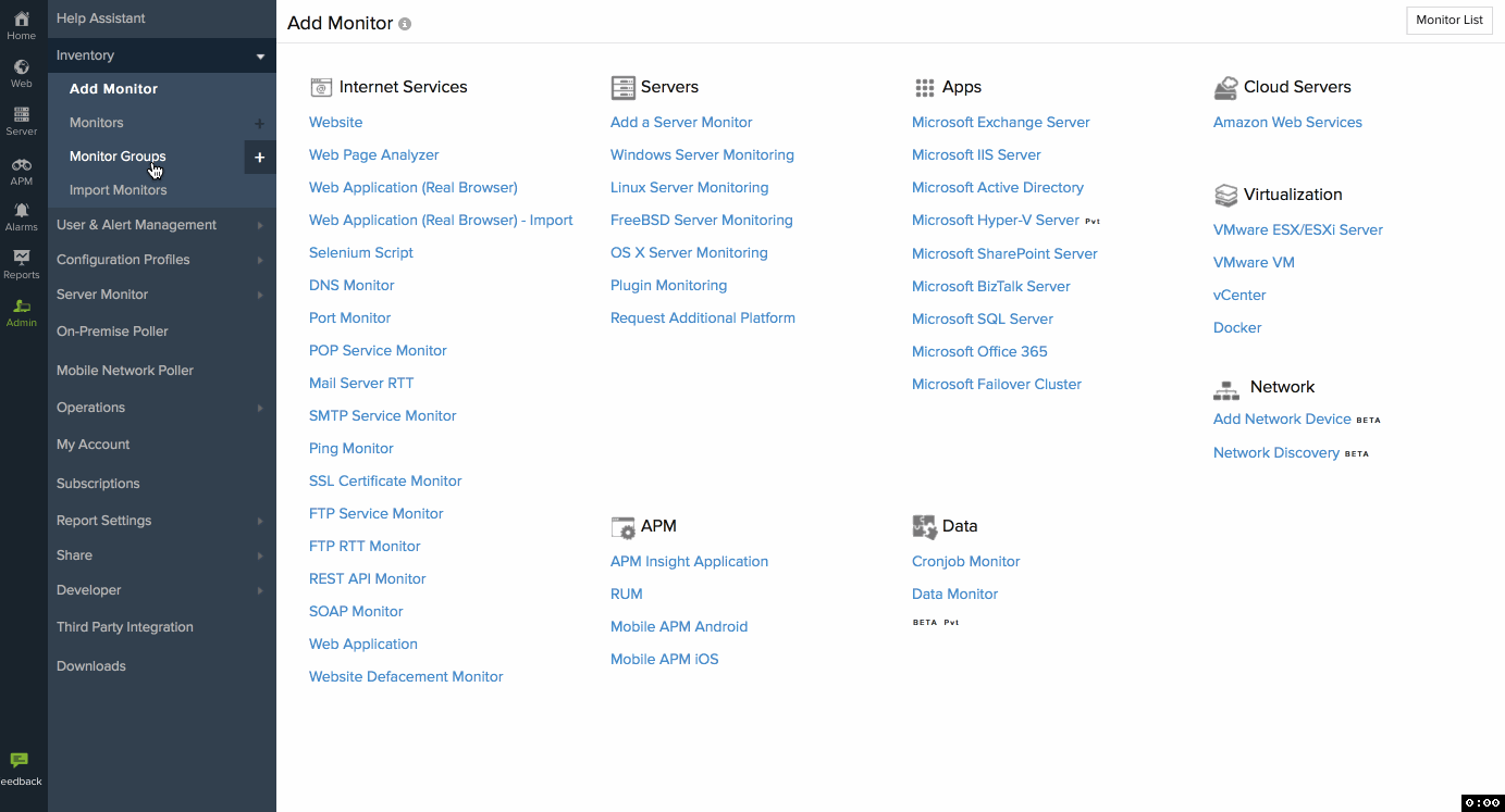 Monitor Group List View Online Help Site24x7