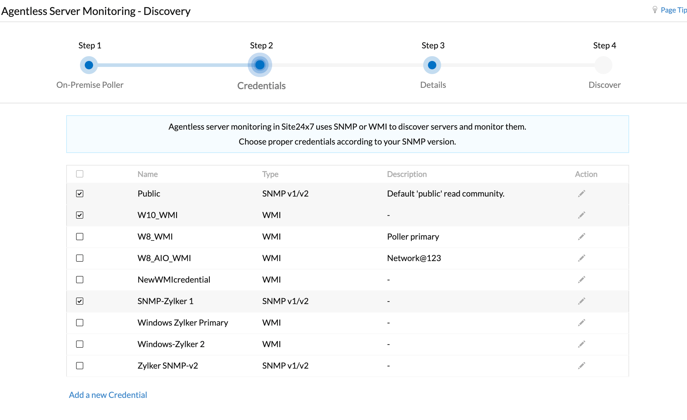 Multiple Credential Support Online Help Site24x7
