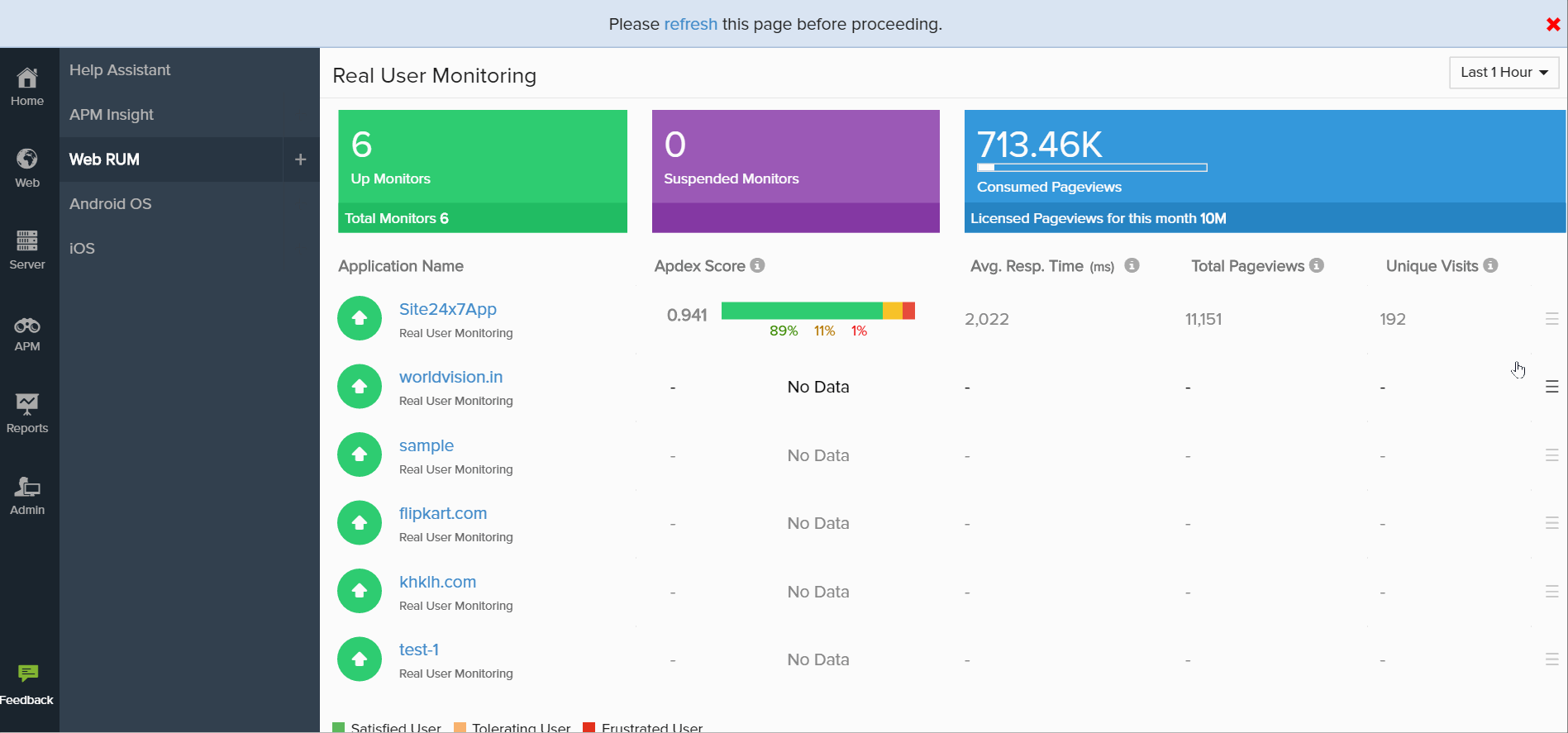 Add RUM Monitor Online Help Site24x7