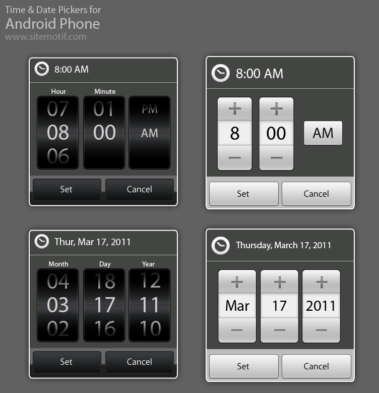 Android Time & Date Picker Free GUI PSD Lauren Schaefer