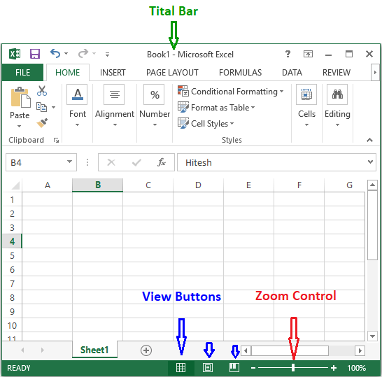 Tital Bar Zoom Control View Buttons in Excel Excel Tutorial