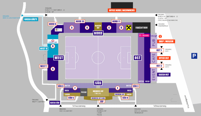 Sitzplan, Stadionplan der Generali Arena in Wien Sitzplan