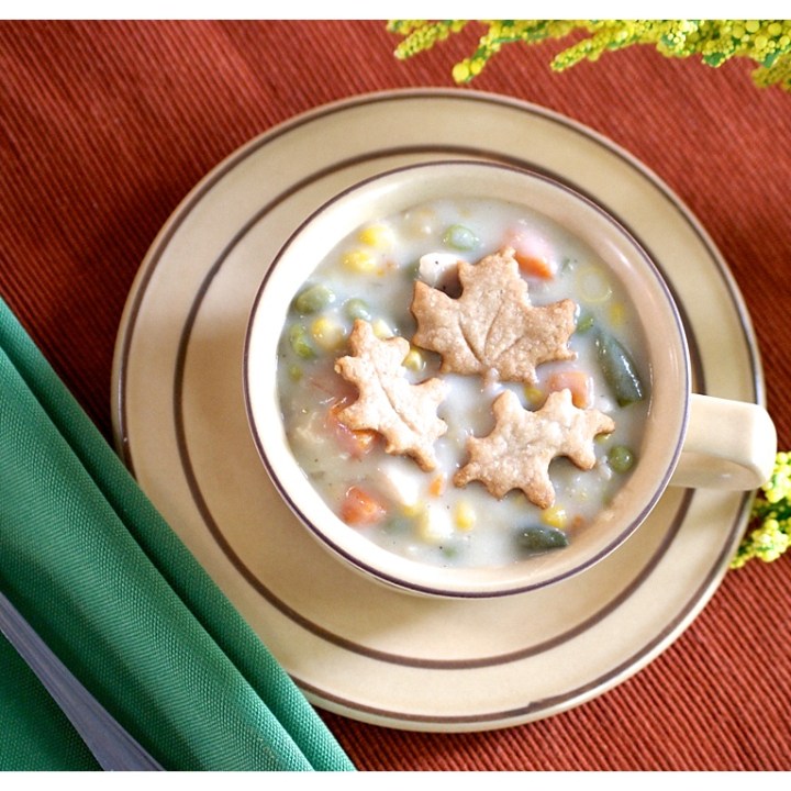 Creamy Chicken Pot Pie Soup with Flaky Pie Crust Leaves-image