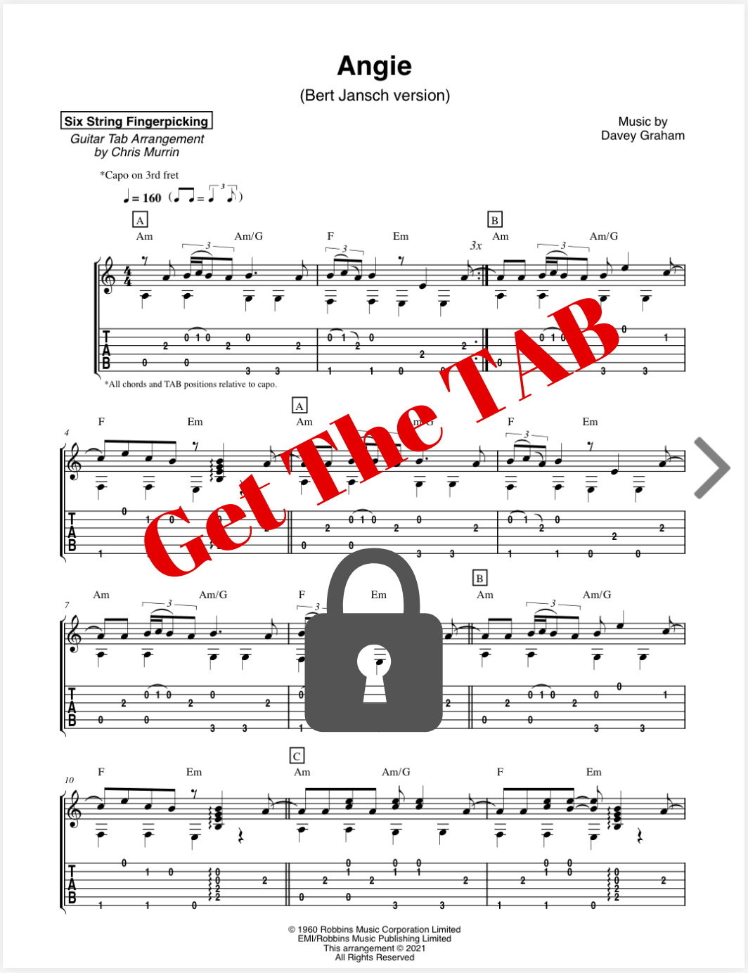 Angie Guitar Lesson & TAB Bert Jansch Arrangement