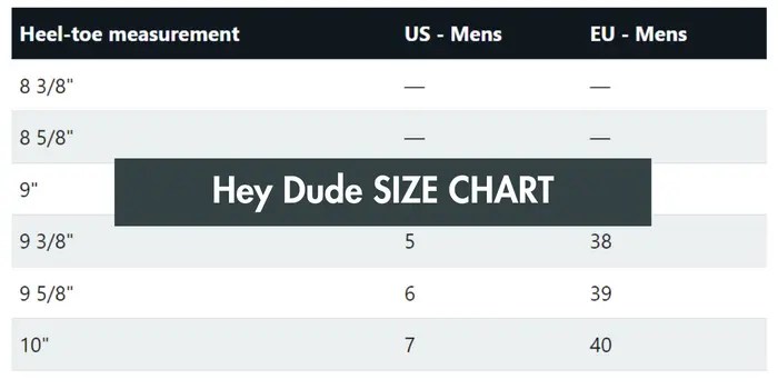 Hey Dude Size Chart for Men, Women, and Kids in 2024!