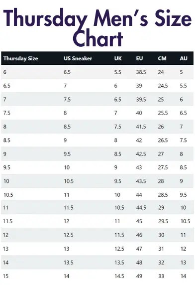 Thursday Boot Size Chart (2025) – Find Your Size Easily