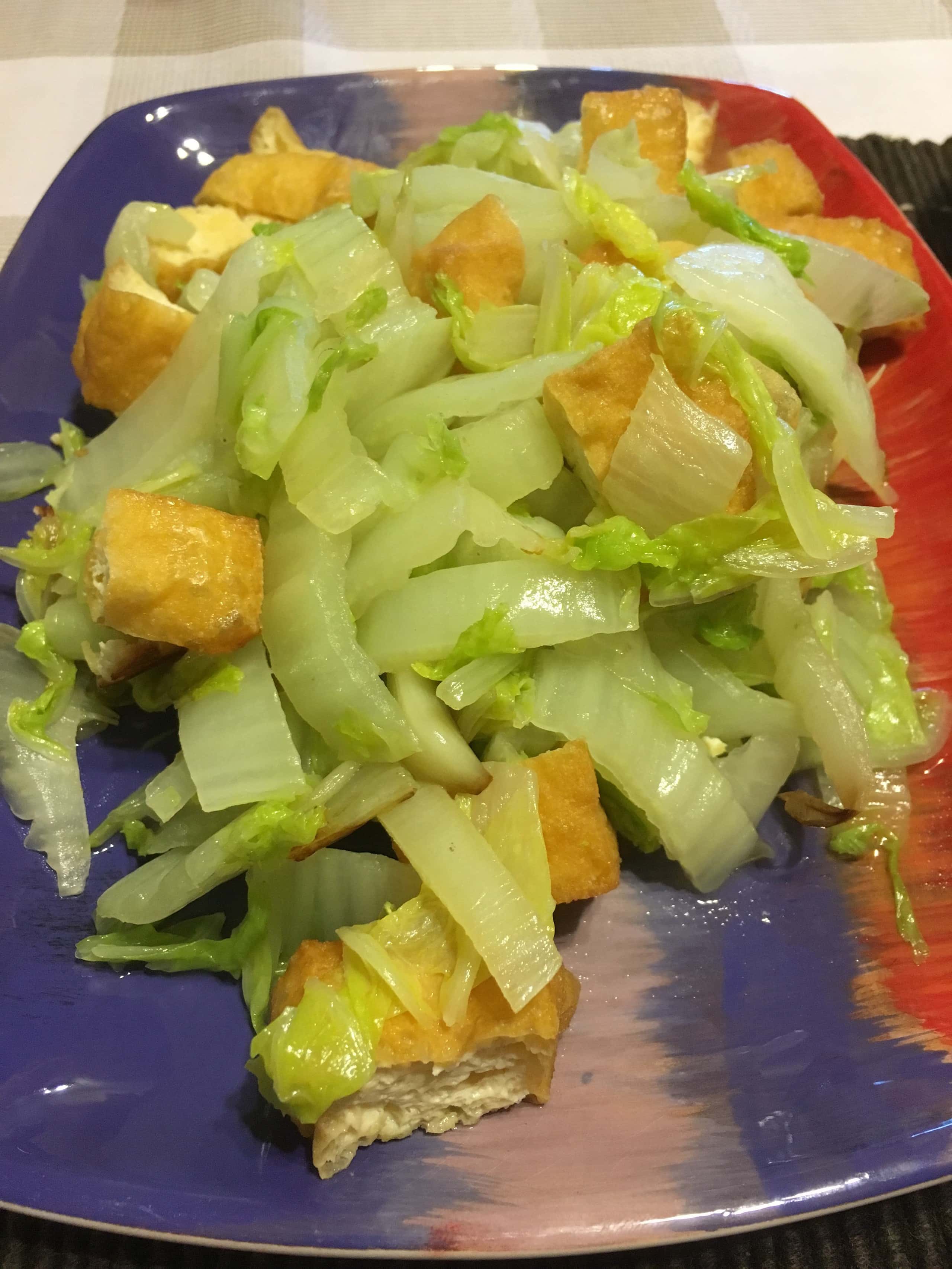 Stirfried Napa Cabbage with Tofu Puffs S&J Menu