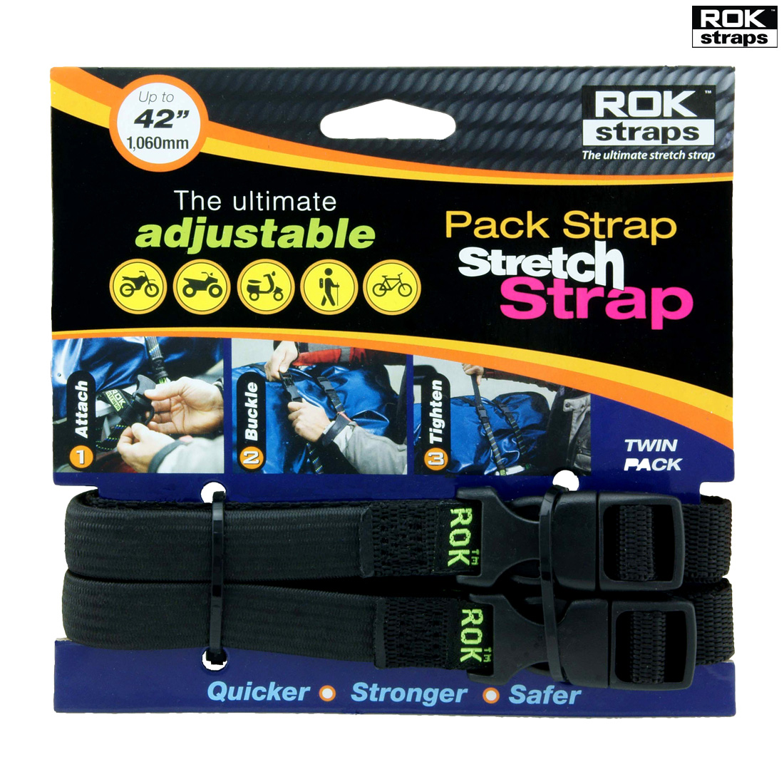 ROK Straps Pack Stretch Strap 1060 mm Black