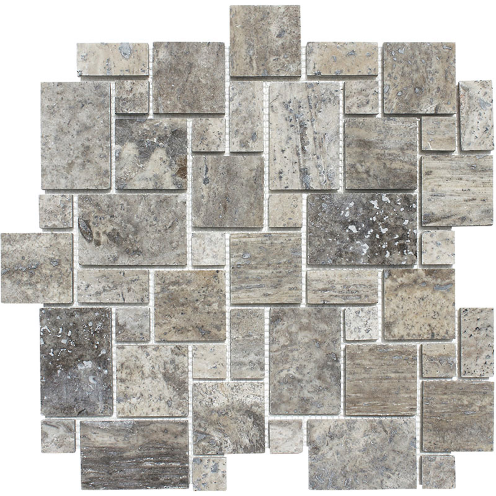 PEWTER TRAVERTINE MINI VERSAILLES MOSAIC F/H Skala