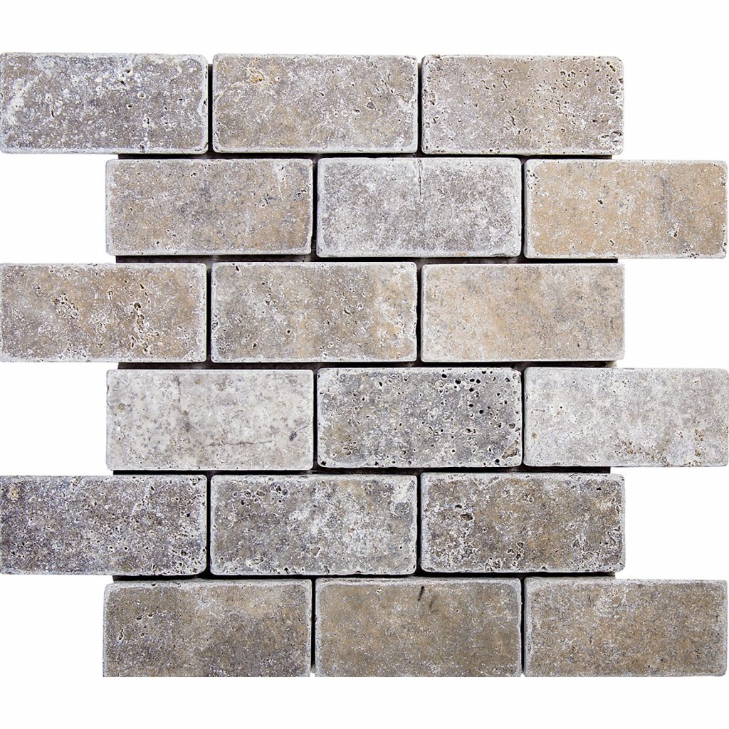 PEWTER TRAVERTINE BRICK MOSAIC 2X4 TUMBLED Skala