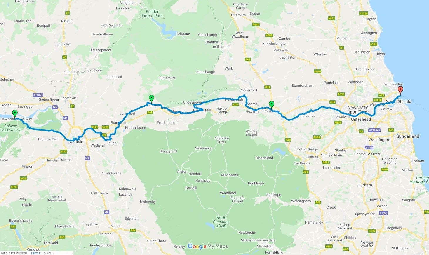 Hadrian's Wall Cycle Route Map Self-Guided Leisure Cycling Holiday - Hadrian's Cycleway - 3 Days Cycling - Uk Saddle Skedaddle