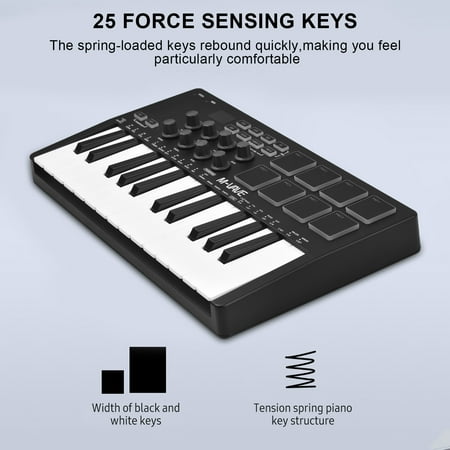 M-WAVE SMK-25 Key Bluetooth MIDI Controller, 8 Backlit Pads - Skeedog.com