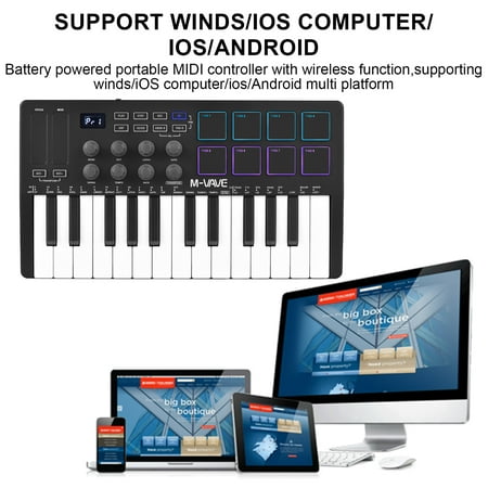 M-WAVE SMK-25 Key Bluetooth MIDI Controller, 8 Backlit Pads - Skeedog.com