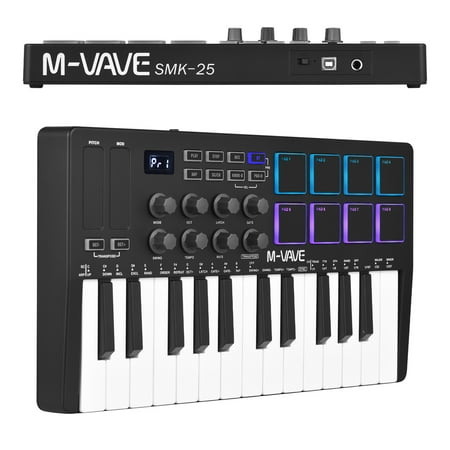M-WAVE SMK-25 Key Bluetooth MIDI Controller, 8 Backlit Pads - Skeedog.com