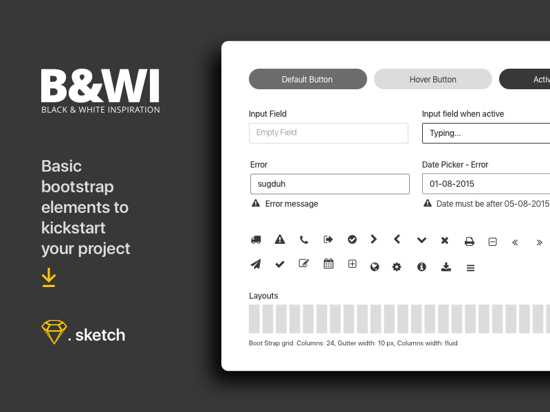 Black and White UI Elements Sketch freebie Download free resource for