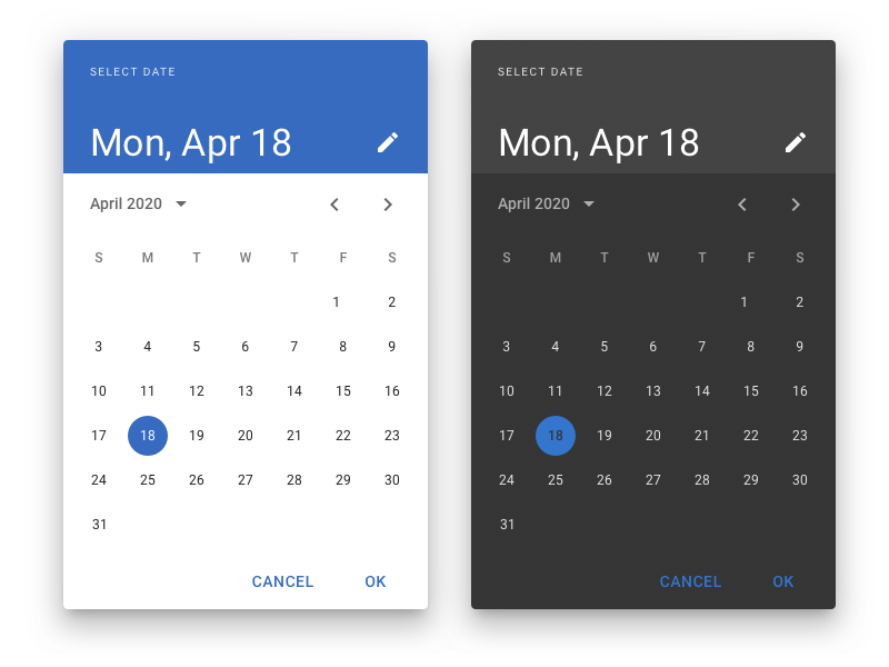 Date Picker Android Material Design Sketch freebie Download free
