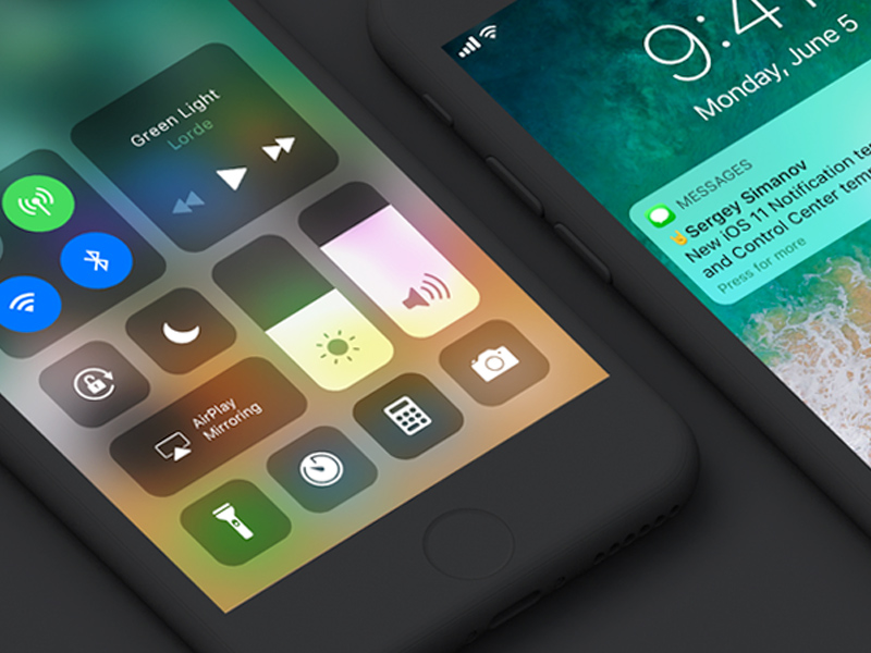 iOS11 Notification and Control Center Sketch freebie