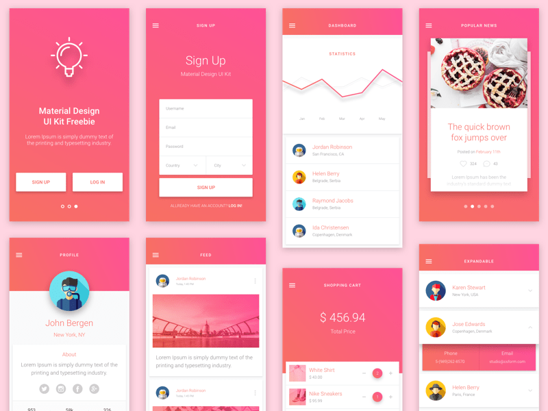 Android Material Design App Templates free resources for Sketch