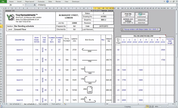 bar bending schedule spreadsheet construction estimating excel