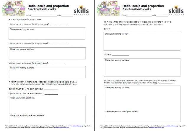 Ratio, scale and proportion Functional Maths tasks
