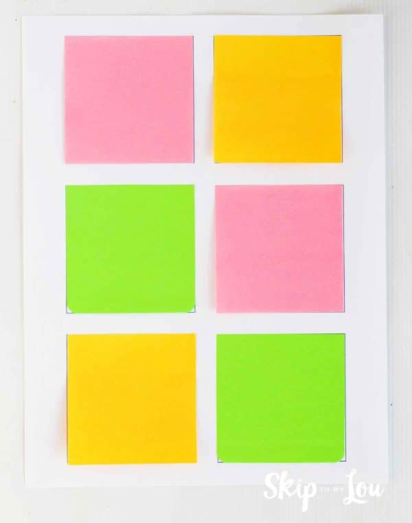 Placement of post it notes on copy paper