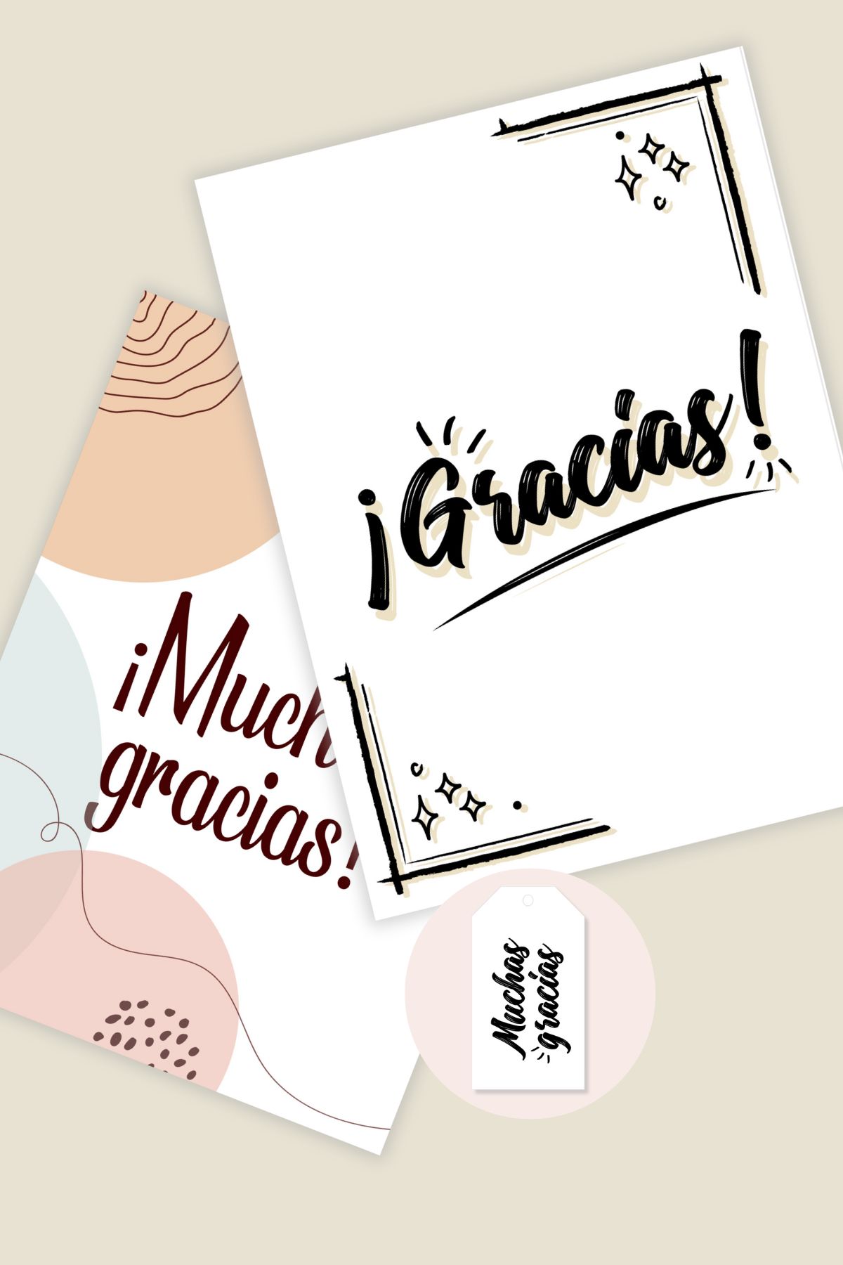 Image shows two printable Thank you in Spanish cards that say Gracias and Muchas gracias. From Skip to my Lou