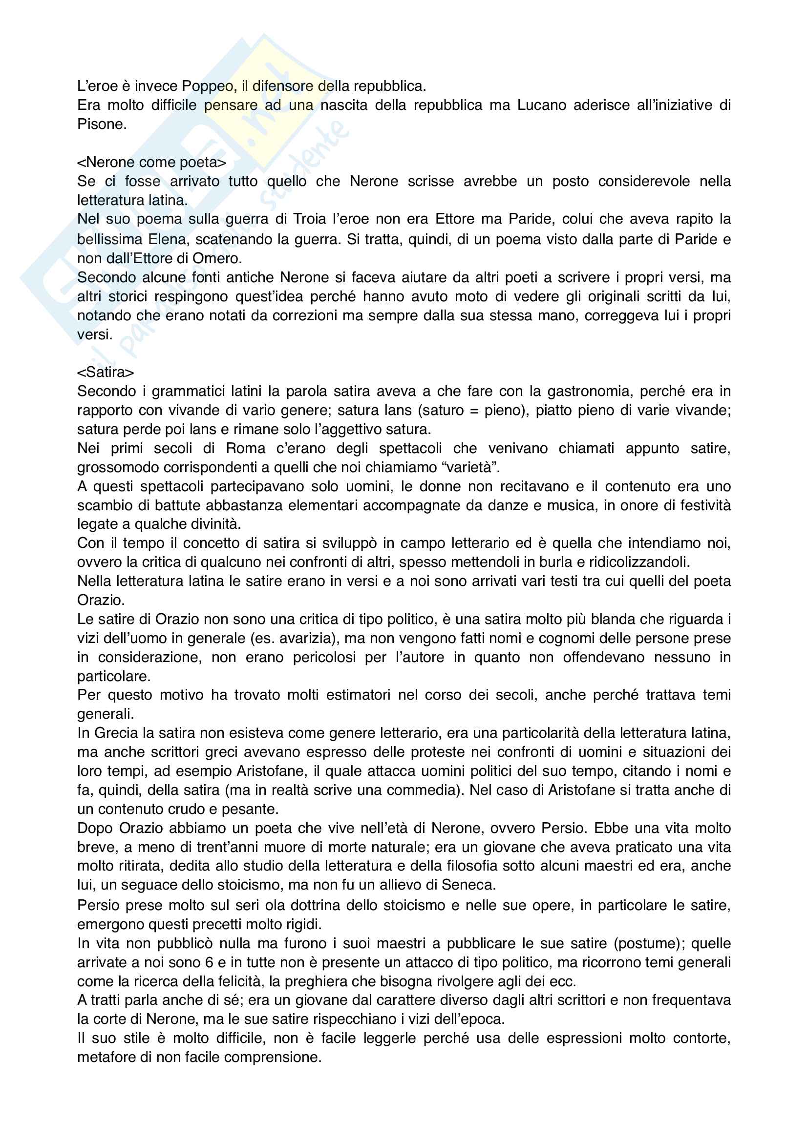 Satyricon Appunti di letteratura latina