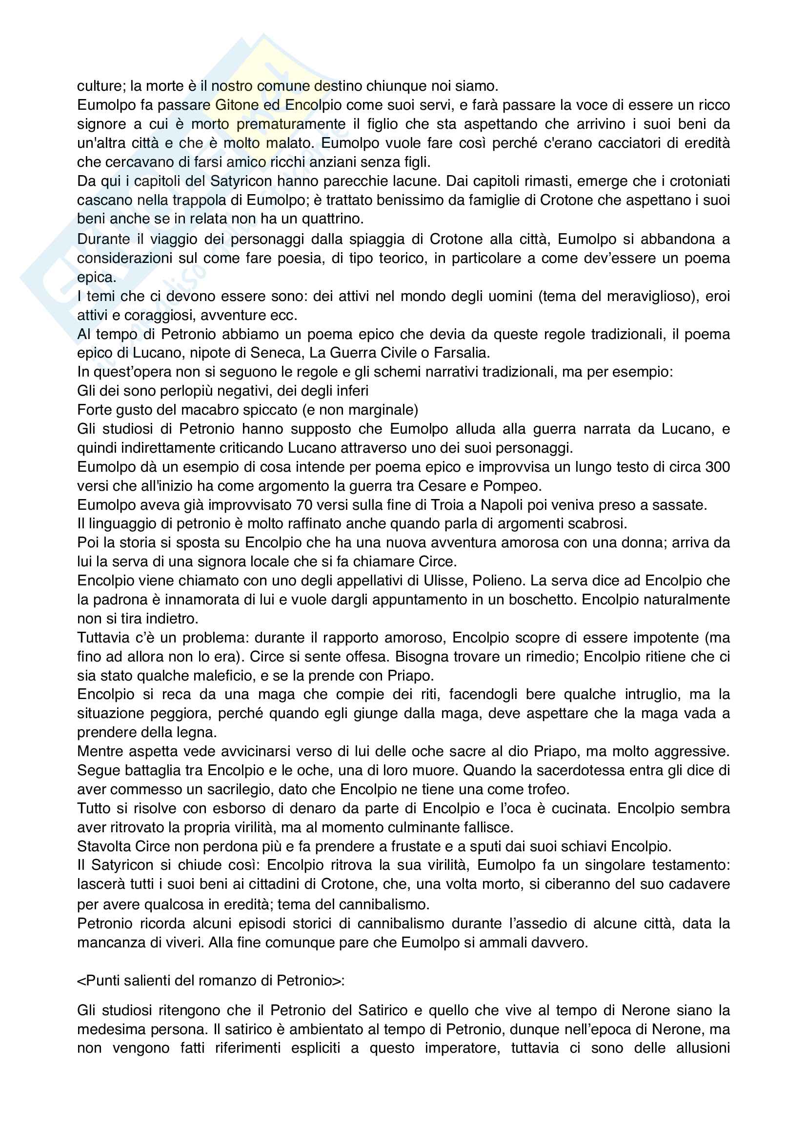 Satyricon Appunti di letteratura latina