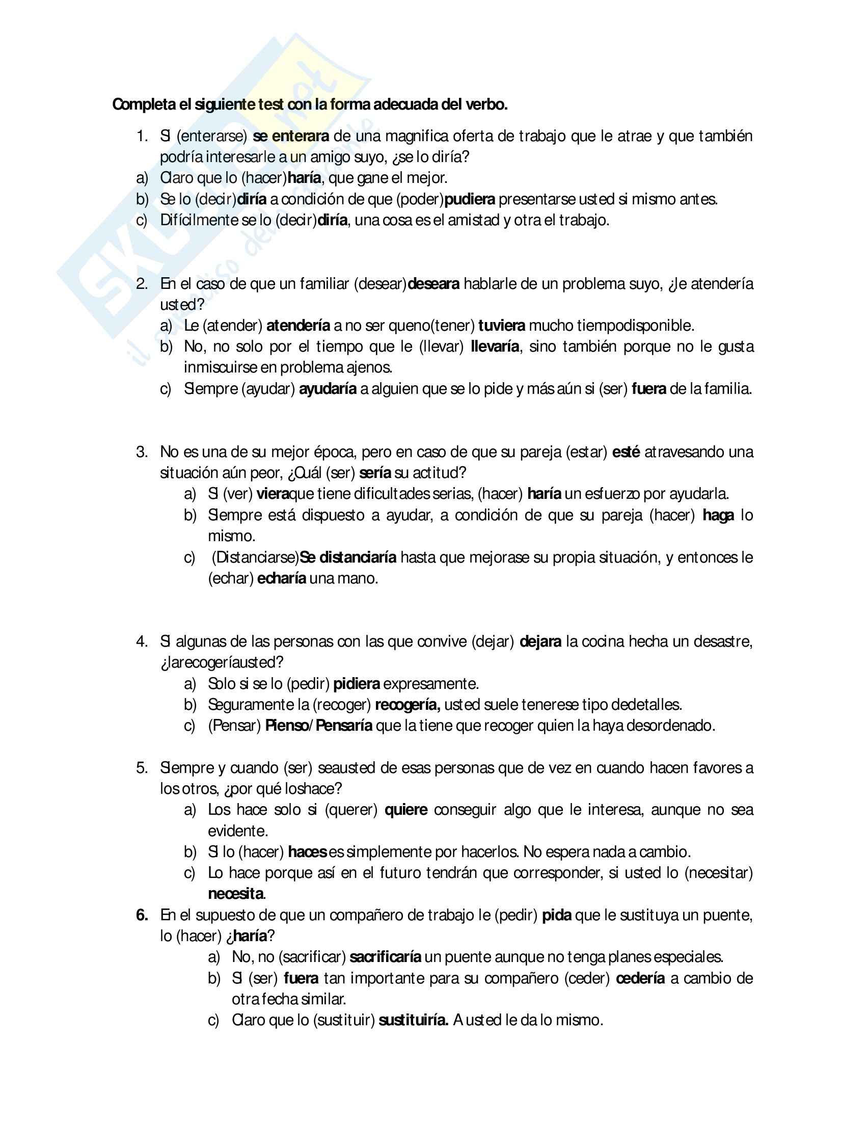 Lingua spagnola 2 Esercizio