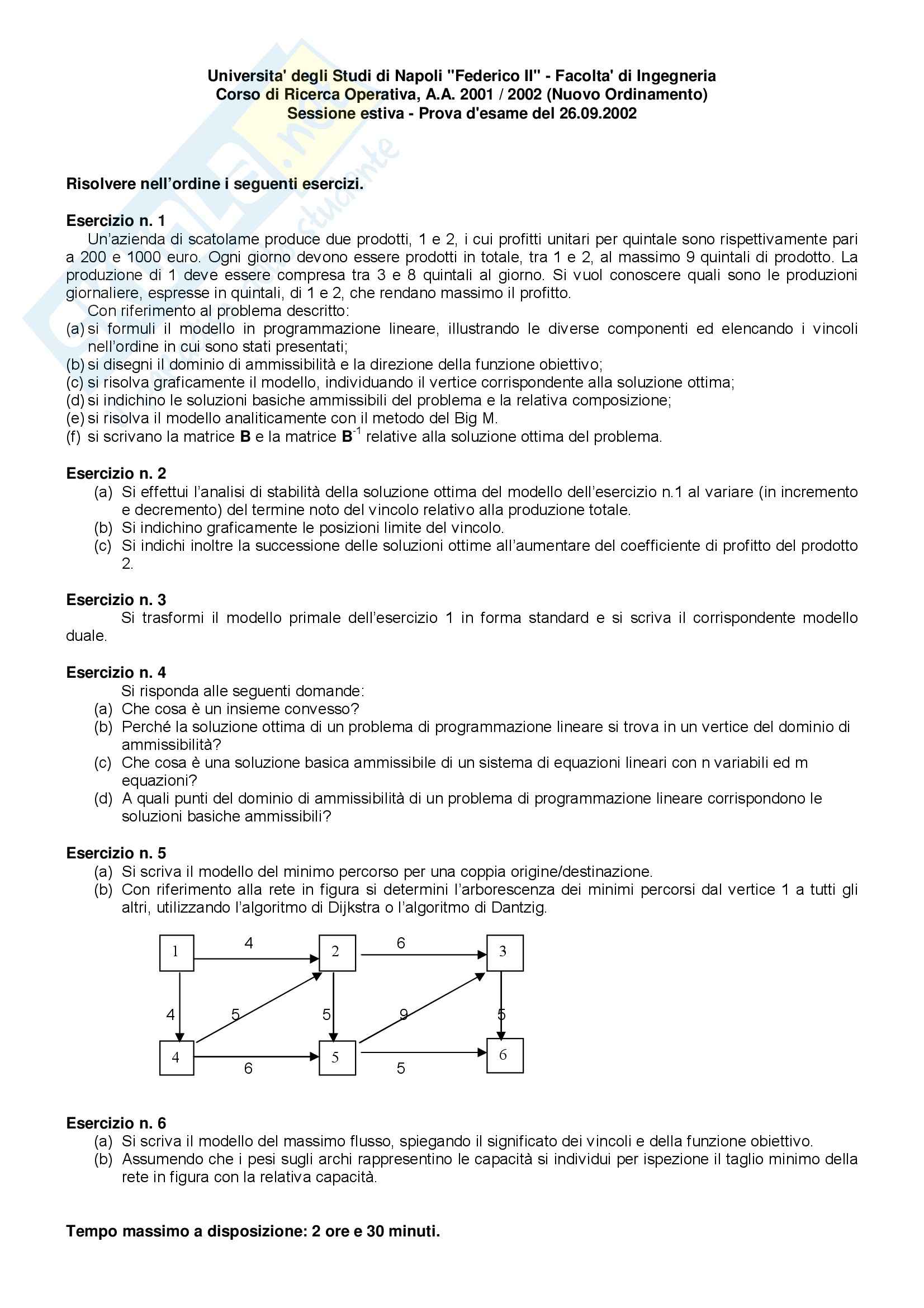 Ricerca operativa Esercizi vari