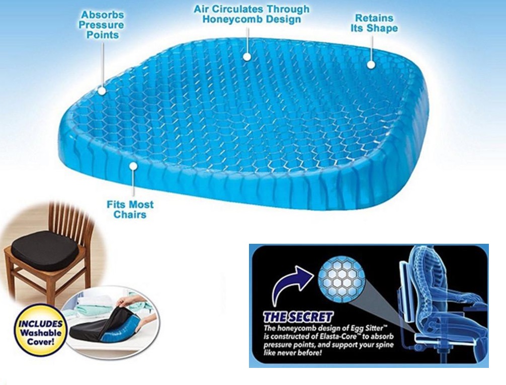 Blue gel cushion lower back pain pressure relief elastic silicon