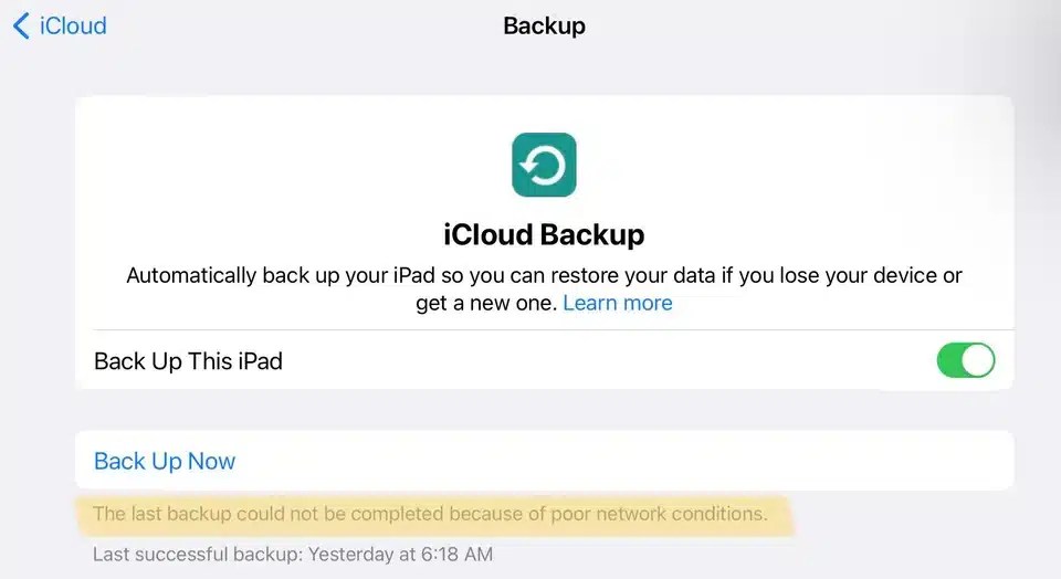 iPhone backup fails on Xfinity "Poor network conditions"