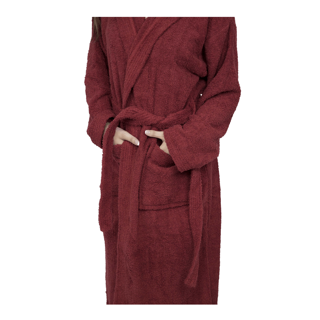Women's Maroon 100 Terry Cotton Hooded Bathrobe Toweling Robe